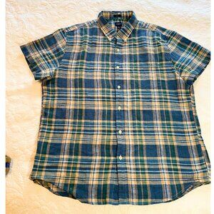 J.Crew Linen Plaid Shirt Men's XL Slim Fit Button-Down Casual short sleeve